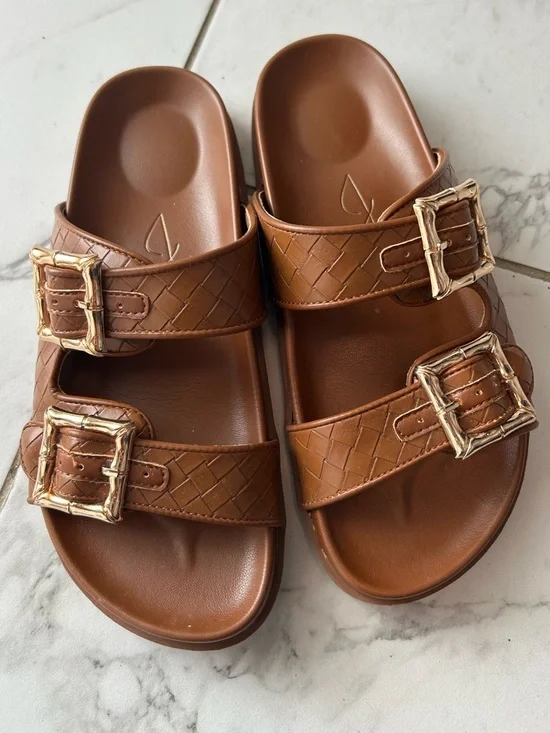 Joie Slide Sandals with Gold Buckles - Picture 3 of 7